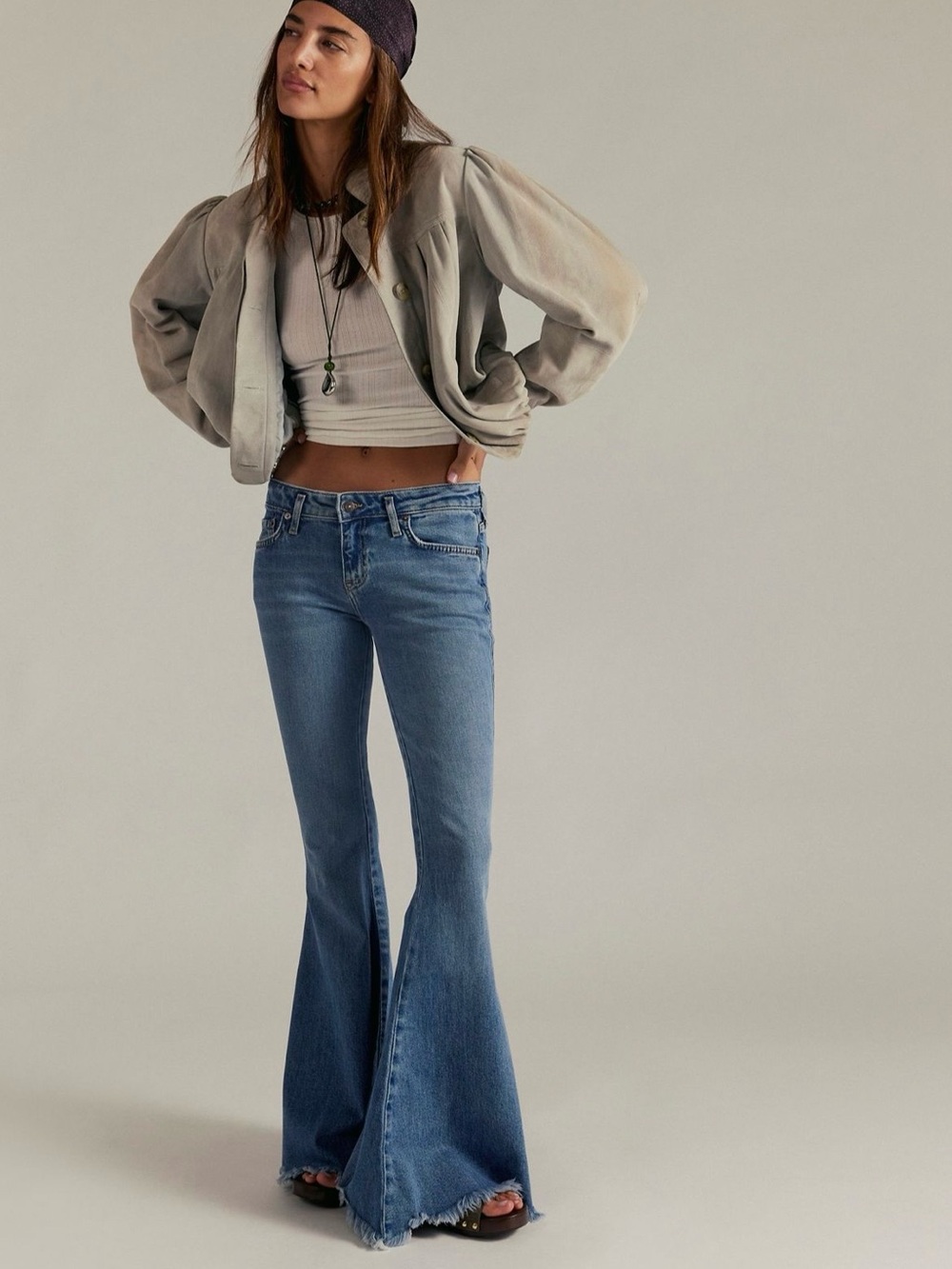 We The Free Emre low rise flare jean in dk blue bell